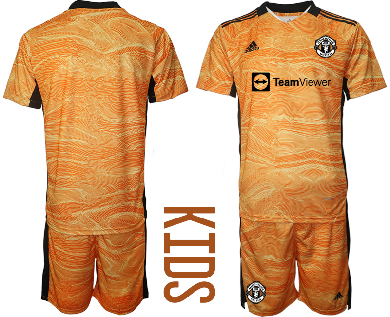 Youth 2021-2022 Club Manchester United orange yellow goalkeeper blank Soccer Jersey->youth soccer jersey->Youth Jersey